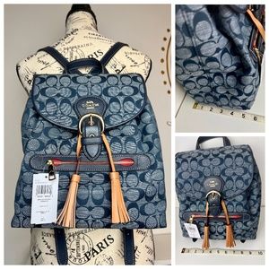 RARE COACH Kleo Backpack in Signature Chambray Jacquard Gold Denim SOLD OUT
